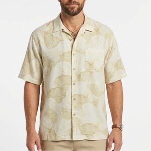 Tommy Bahama Men's Casual Beige Leaf Print Button Down Shirt